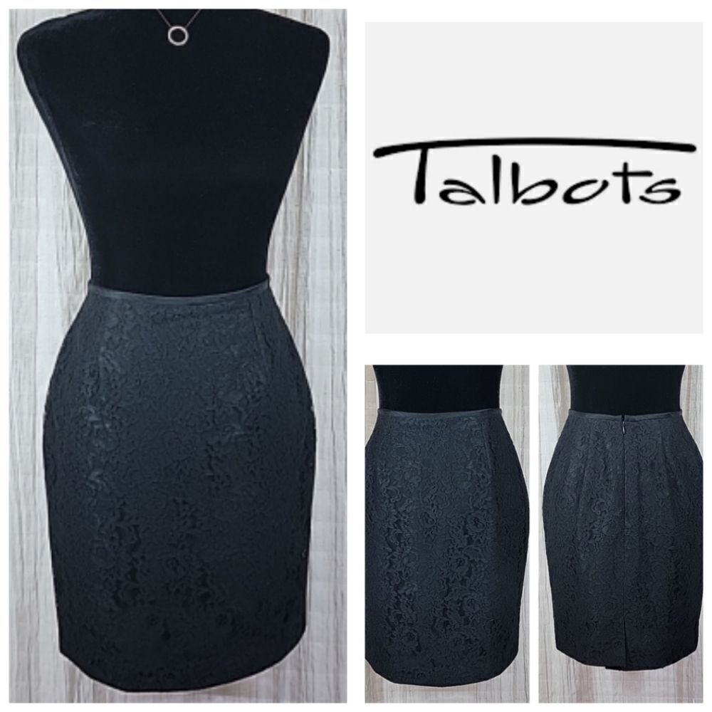 Talbots Black Floral Lace Pencil Skirt
